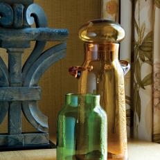 Amber and Green Blenko Glass Jars With a Zinc Lamp