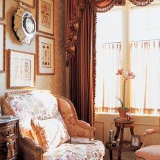 Traditional Sitting Room with Ornate Curtains