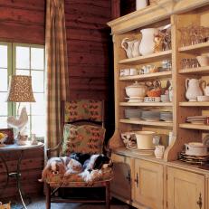 Rustic Country Kitchen with Wood Planked Walls and Hutch