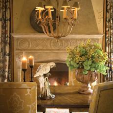 Elegant Dining Room With Stone Fireplace