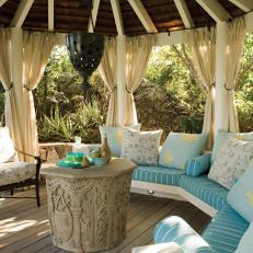 Curtained Cabana With Turquoise Sofa