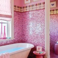 Teen Bathroom With Pink Mosaic Tile