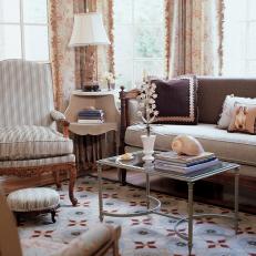 Neutral Living Room With Striped Chair