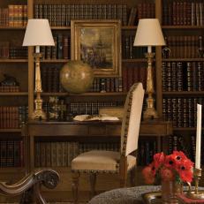 Traditional Library With Floor-to-Celing Oak Bookcases