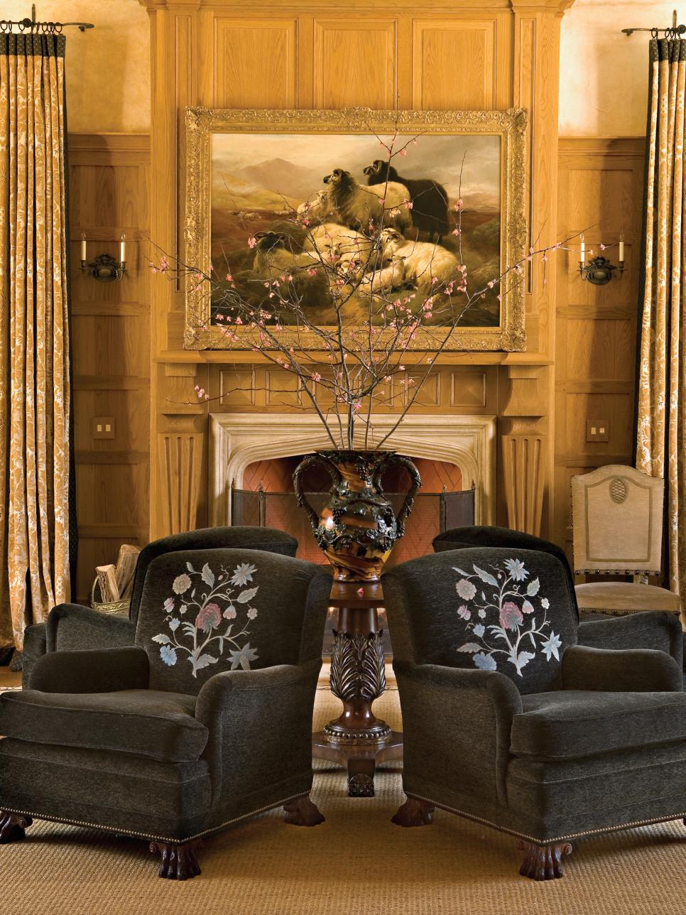 Black Velvet Club Chairs Center a Vase in the Living Room