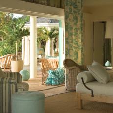 Tropical Living Room Opens to Deck and Cabana