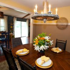 Eclectic Dining Room With Two-Tone Wall Color