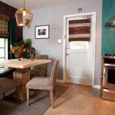 Eclectic Gray Breakfast Nook With Wicker Chairs