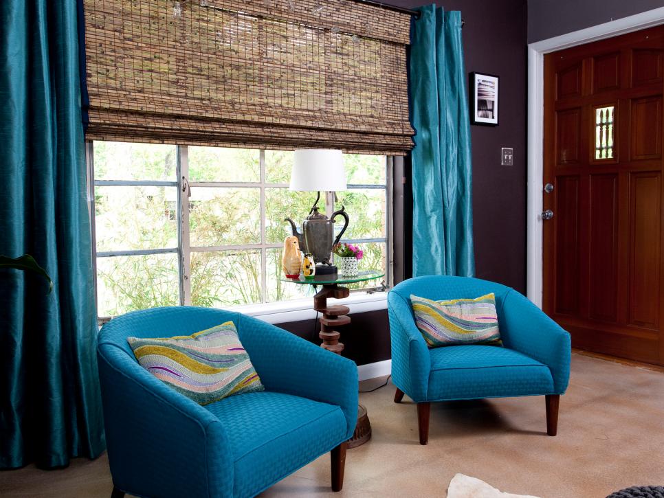 Teal Vintage Club Chairs And Ds In Dark Living Room Hgtv - Dark Teal And Brown Home Decor