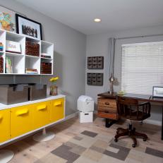 Contemporary Home Office in Gray with Burst of Bright Yellow