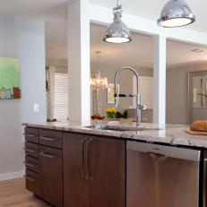 Kitchen Island With Stainless Steel Pendant Lights