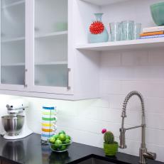 White Modern Kitchen With Subway Tile Backsplash