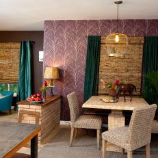Dining Room Nook With Plum Wallpaper