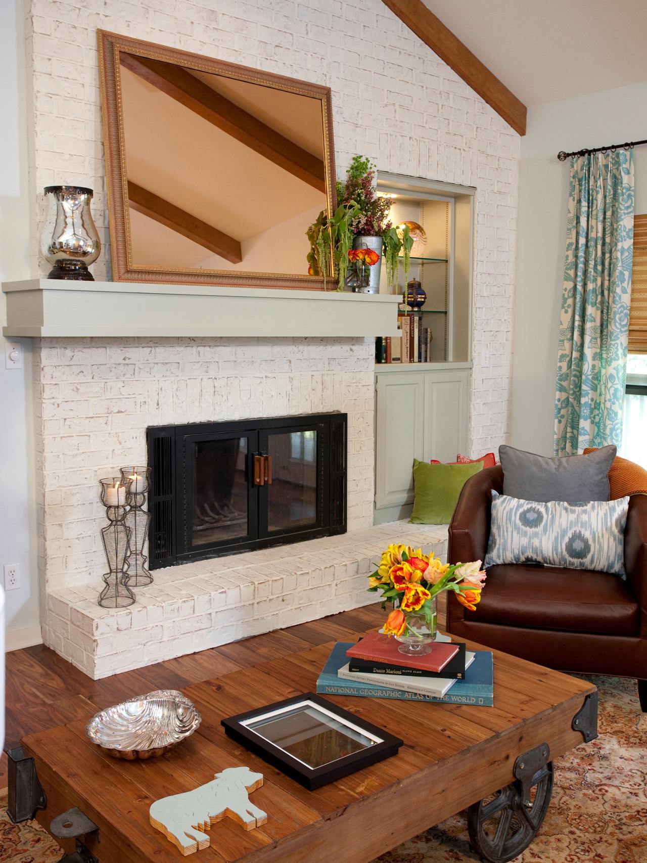 Cozy Living Room With White Brick Fireplace Hgtv