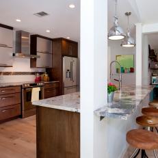 Gray Kitchen With Striking Quartz Countertops