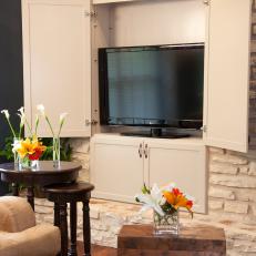 Cream TV Cabinet With Stone Surround
