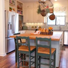 Country-Style Kitchen With Butcher Block Island Countertop