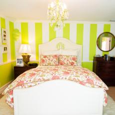Lime Green & White Striped Master Bedroom