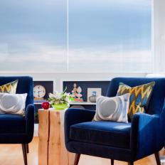 Modern Sitting Area With Blue Velvet Chairs