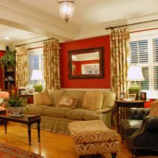 Cozy, Traditional Family Room With Bold Color