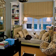 Green Home Office With Daybed and Leopard Chair