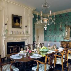French Country Dining Room with Classic French Wallpaper