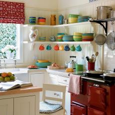 Colorful Dishes in Cottage Kitchen