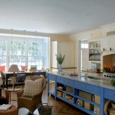 Cottage Kitchen With Blue Island
