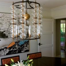Crystal Chandelier in Eclectic Dining Room 