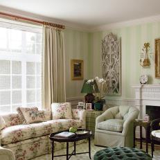 Antique-Filled Traditional Living Room in Cream and Green 