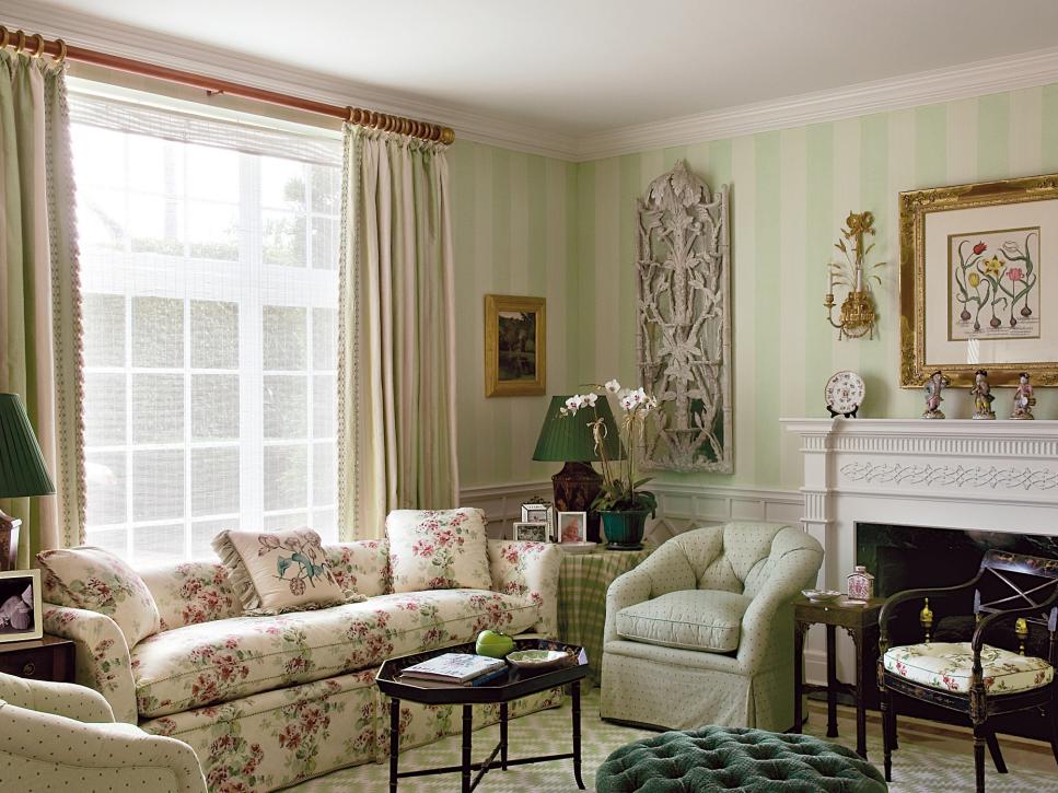 Antique-Filled Traditional Living Room in Cream and Green | HGTV