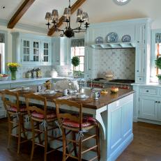 Pale Blue French Country Kitchen