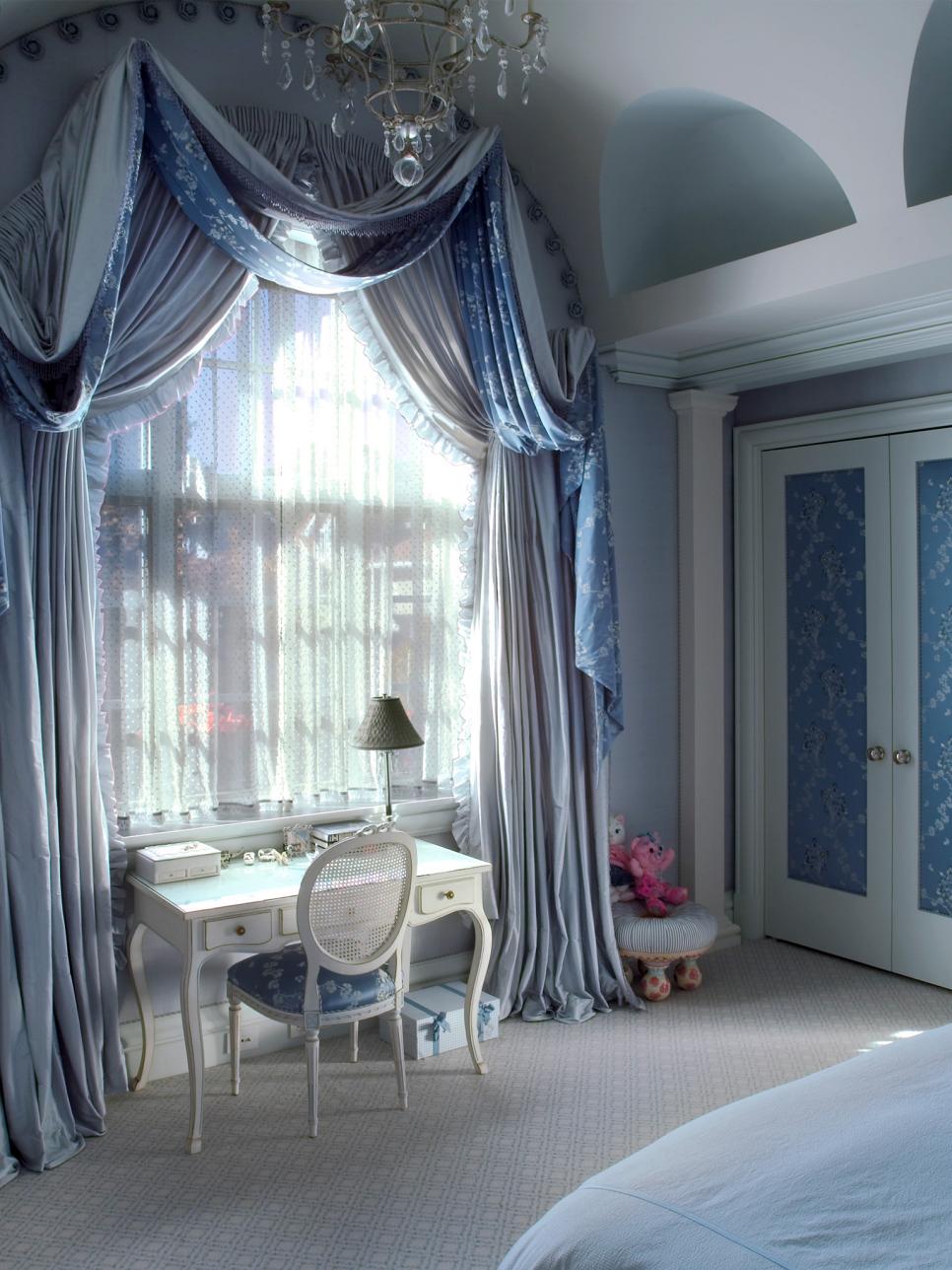 White Desk in Blue Bedroom Fit for A Princess | HGTV