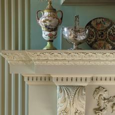 Carved Wood Mantel Home to French Accessories
