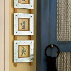 Country Blue Kitchen Cupboard and Rustic Artwork