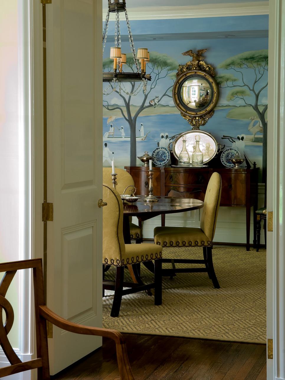 Ornate Dining Room With Mural | HGTV