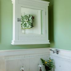 Green Transitional Bathroom With White Marble Sink