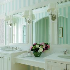 Blue and White Striped Double Vanity Bathroom