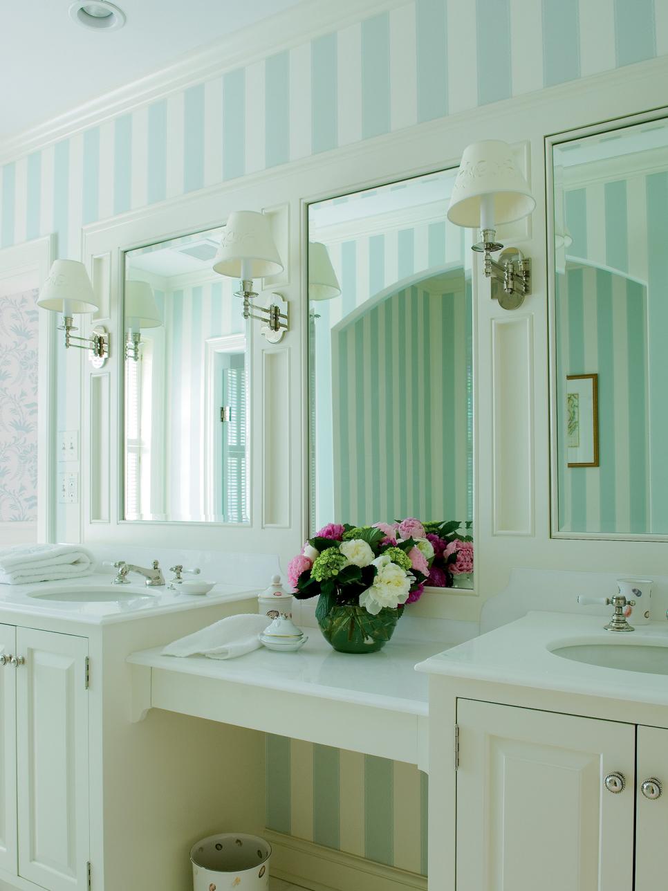Blue and White Striped Double Vanity Bathroom HGTV