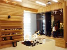 Wood Store Design With Built-In Shelving