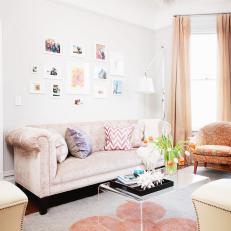 Peach Eclectic Living Room With Framed Gallery Wall