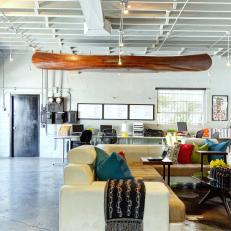Neutral Contemporary Living and Work Area in a Converted Industrial Space