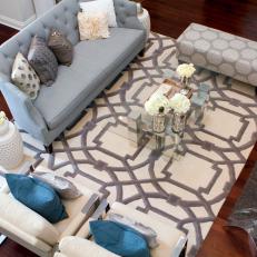Statement Area Rug in Gray & White Living Room