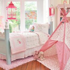 Pink and White Girl's Room With Play Teepee