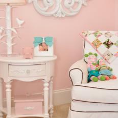 Pink and White Girl's Room With Bird Lamp & Glider