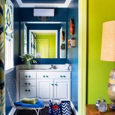 Small Bathroom With Bold Navy Blue Walls 