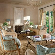 Victorian Living Room With Fireplace And Chandelier