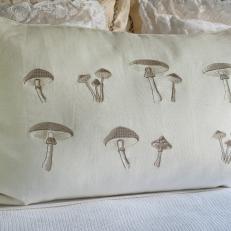 Neutral Bed Pillow With Mushroom Embroidery 