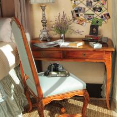 Antique Bedside Table and Upholstered Chair