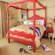 French Country Bedroom With Red Canopy Bed
